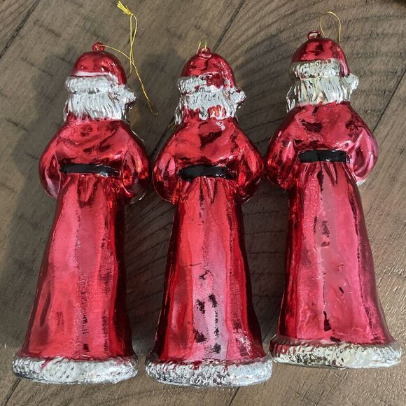 Lot of 3 Vintage Santa Blow Mold Christmas Tree Hanging Holiday Ornaments Red - Picture 3 of 3